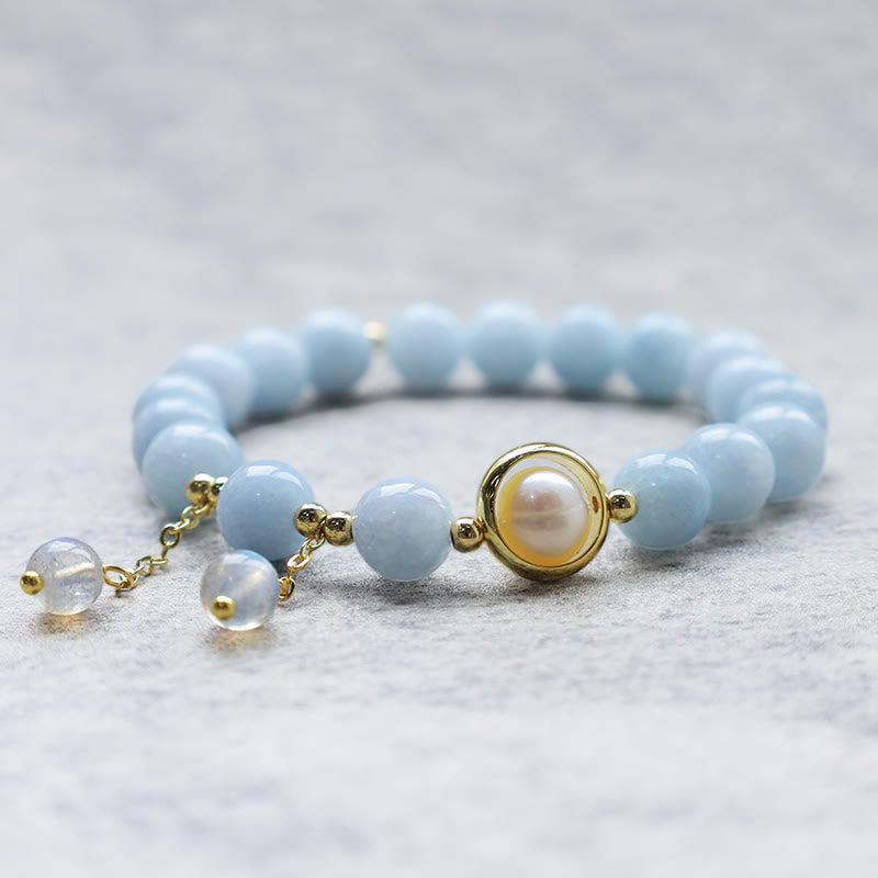 Carmiora Aquamarin-Perlen-Heilmondstein-Perlen-Charm-Armband
