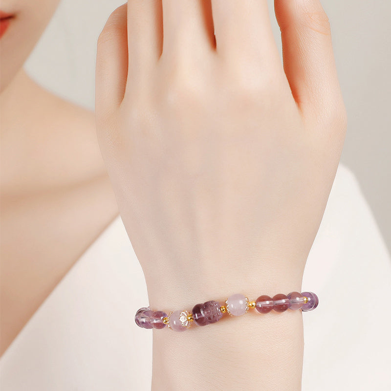 Carmiora Aquamarin Erdbeerquarz Amethyst Mondstein PiXiu Heilarmband
