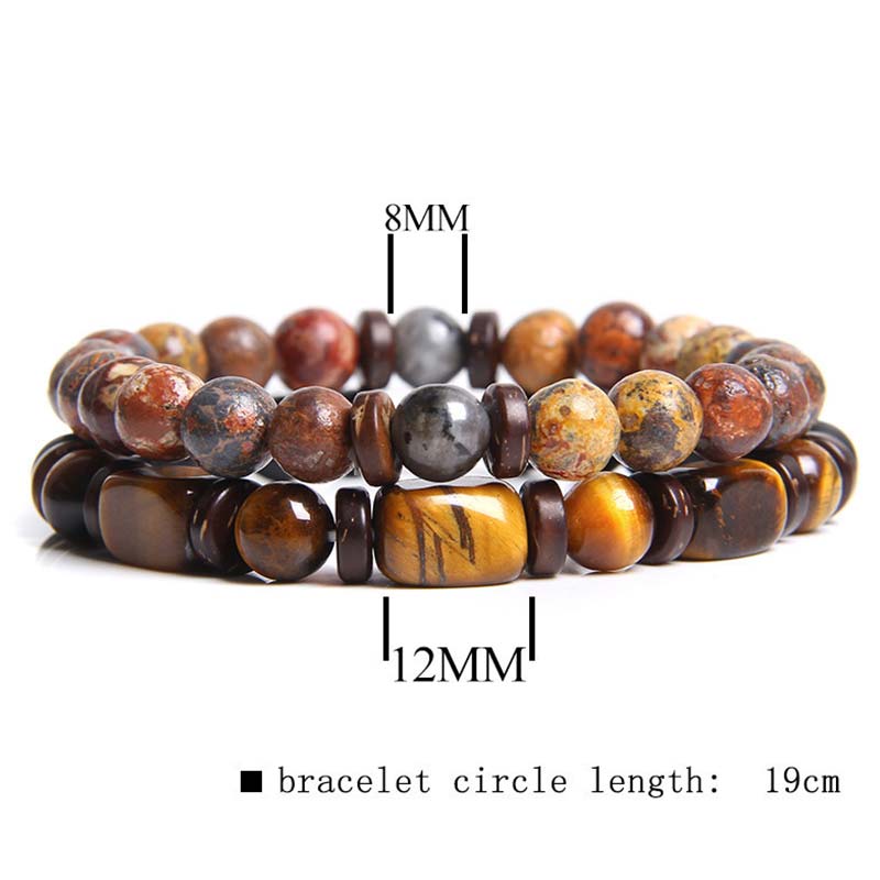 Carmiora 2 Stück Heilkristall-Kaiserstein-Tigerauge-Perlenarmband