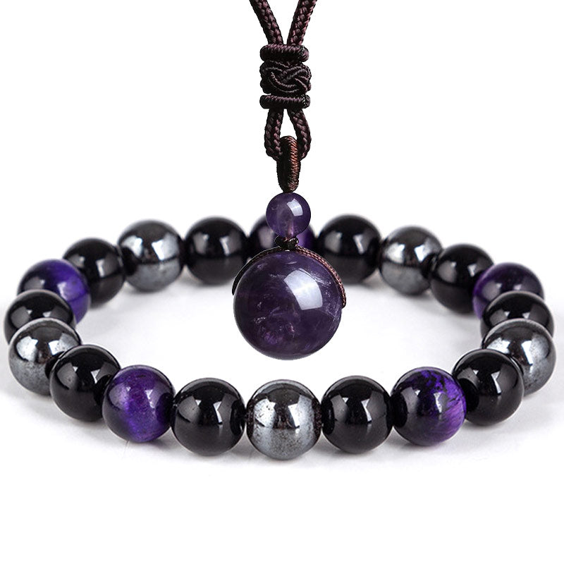 Carmiora tibetisches Tigerauge-Armband-Halsketten-Set