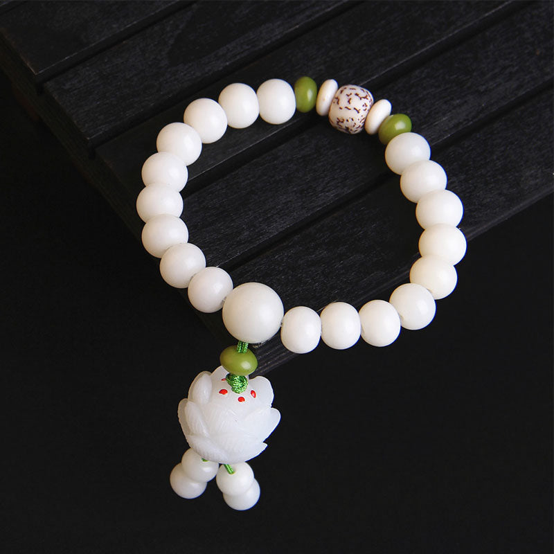 Carmiora Lotus Naturweißes Bodhi-Samen-Glücksarmband