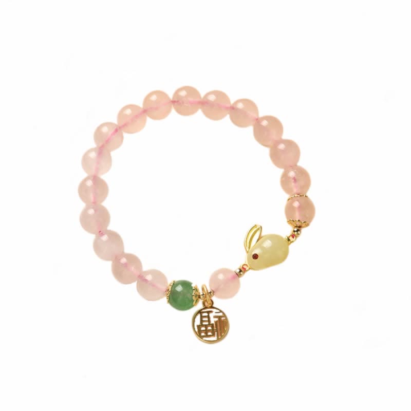 Carmiora-Armband „Jahr des Kaninchens“, natürliches rosa Kristallgrünes Achat-Häschen-Liebes-Glücks-Armband