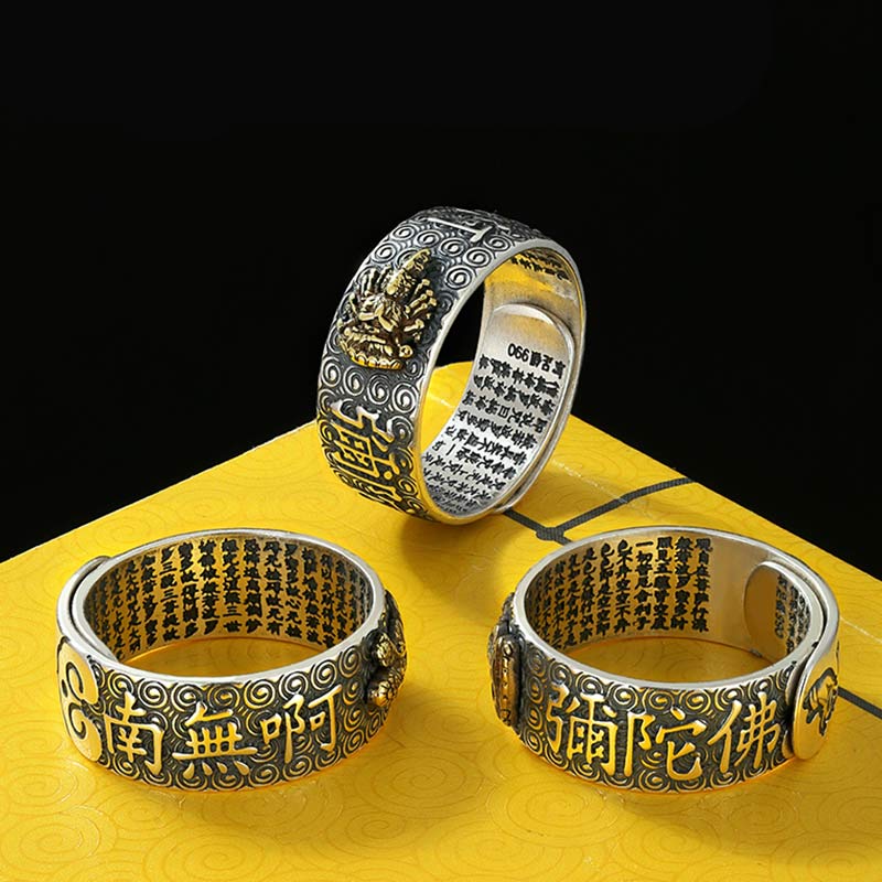Carmiora Chinesischer Sternzeichen-Natal-Buddha-Reichtum-Glück-verstellbarer Ring