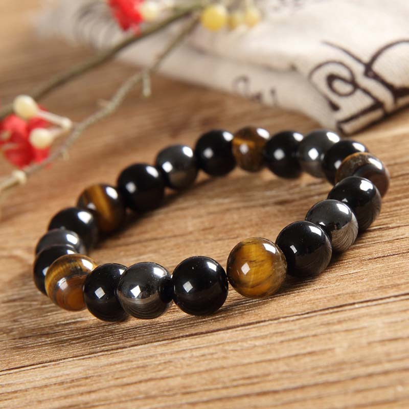 Carmiora tibetisches Tigerauge-Armband-Halsketten-Set