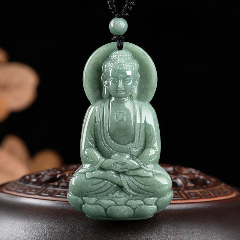 Carmiora Amitabha Buddha Jade Amulett Halskette mit Mitgefühl