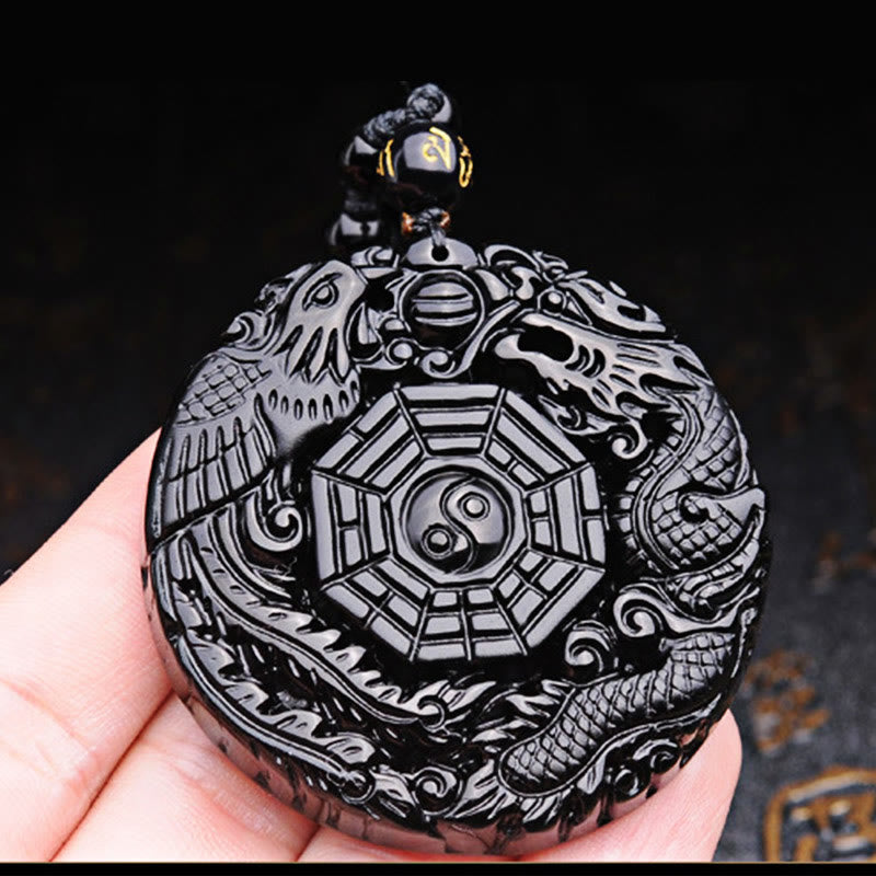 Carmiora Bagua Dragon Phoenix Obsidian Erfüllung Anhänger Halskette