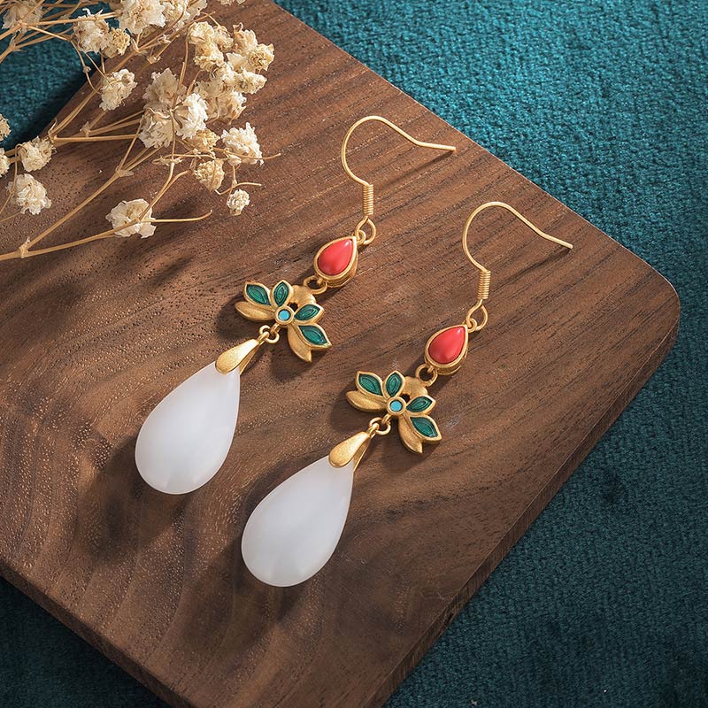 Carmiora FengShui Glücks-Tropfenohrringe aus weißer Jade