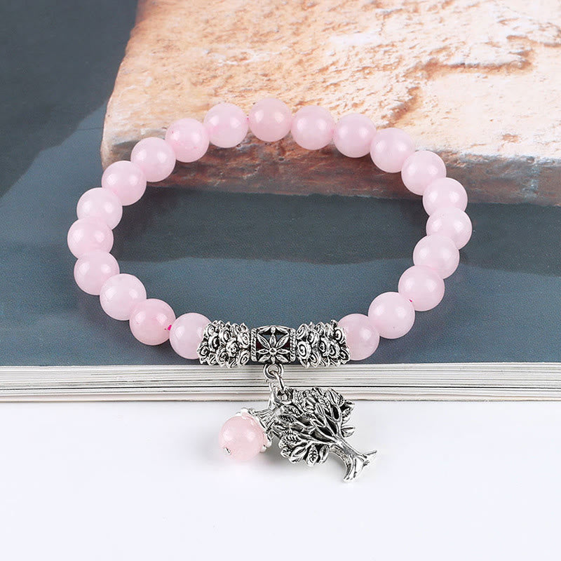 Carmiora Stretch-Armband mit natürlichem Edelstein, Baum des Lebens, Glücksbringer