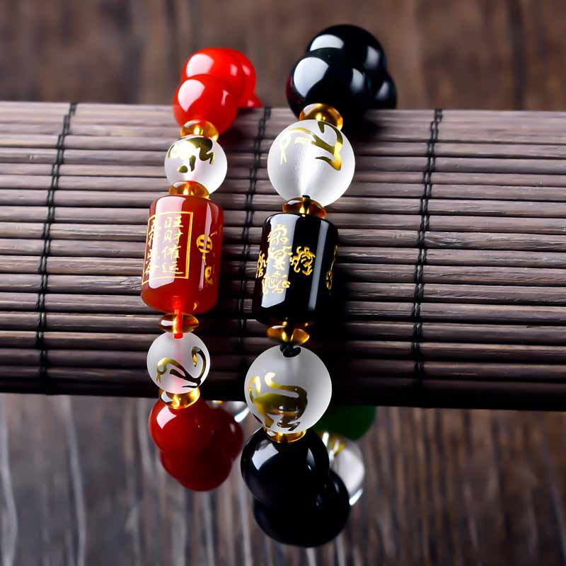 Carmiora Chinesisches Sternzeichen Feng Shui Obsidian Fünf-Elemente-Armband Reichtum Porsperity