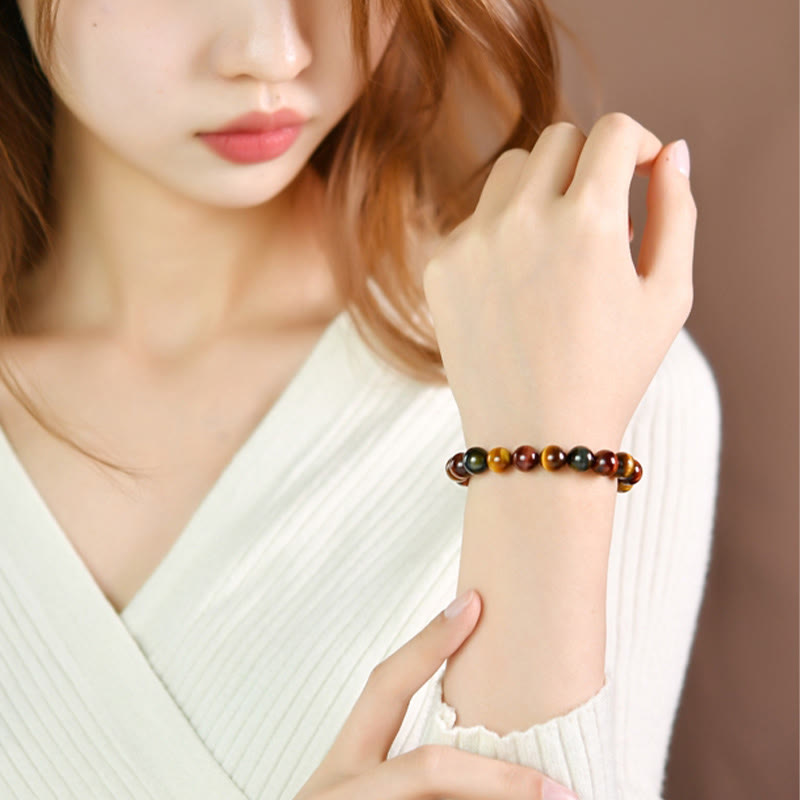 Carmiora Natürliches Tigerauge-Positive-Schutz-Armband