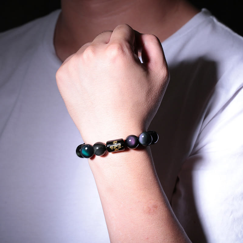 Carmiora natürliches Regenbogen-Obsidian-Armband mit positiver Transformation