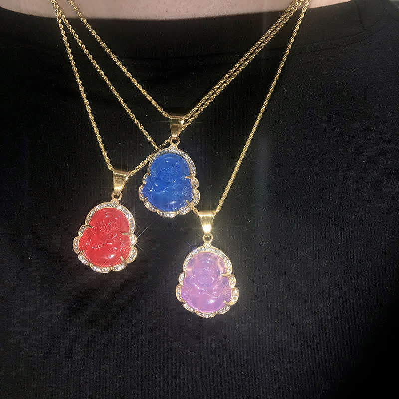 Carmiora 18K Gold gefüllt lachender Buddha Jade Glück Halskette Kettenanhänger