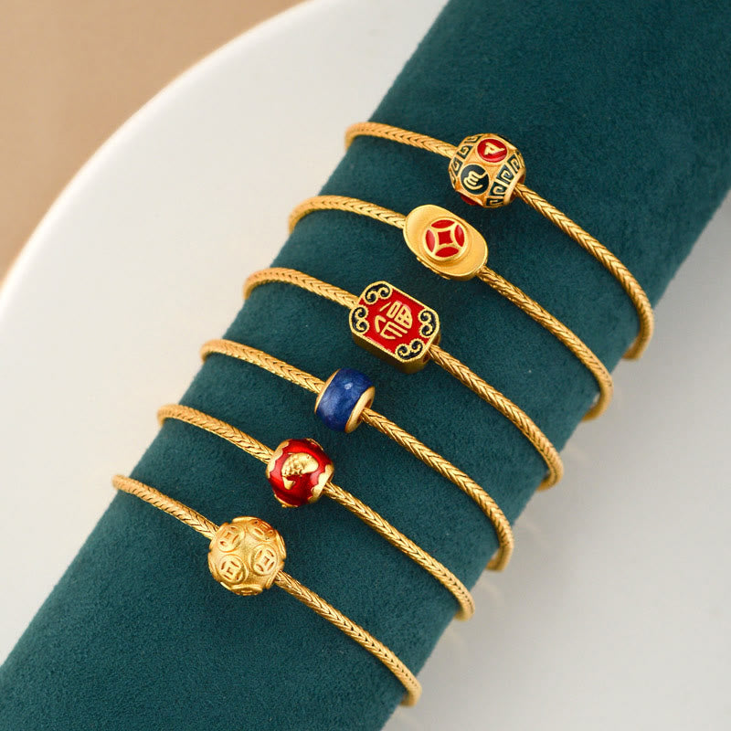 Carmiora Tibetisches 18K Gold Om Mani Padme Hum Lucky Koi Fish Fu Charakter Barren Kupfermünze Friedensarmband