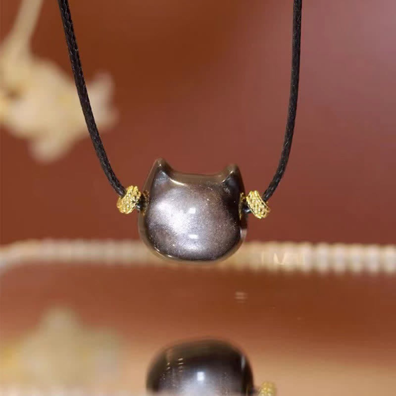 Carmiora Gold glänzender Obsidian Silber glänzender Obsidian Schönes Pfoten-Glückskatzen-Schutzarmband