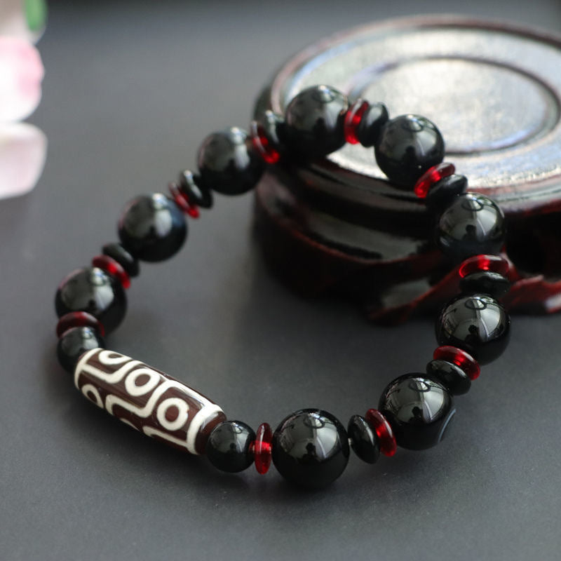 Carmiora Black Onyx Nine-Eye Dzi Bead Wealth Protection Armband