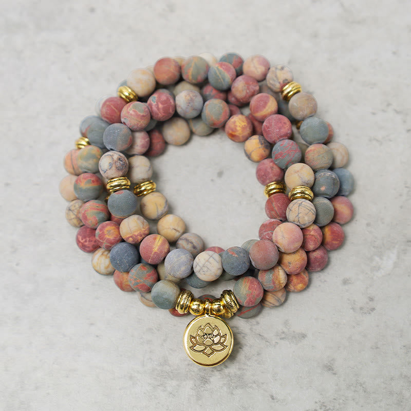 Carmiora 108 Mala Perlen Picasso Jaspis Stein Mut Energie Armband