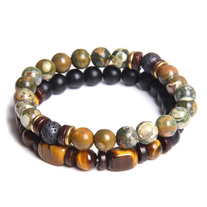 Carmiora 2 Stück Heilkristall-Kaiserstein-Tigerauge-Perlenarmband
