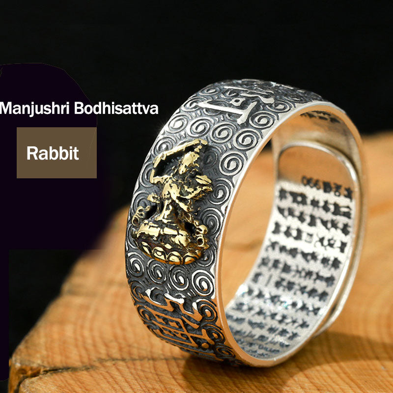 Carmiora Chinesischer Sternzeichen-Natal-Buddha-Reichtum-Glück-verstellbarer Ring