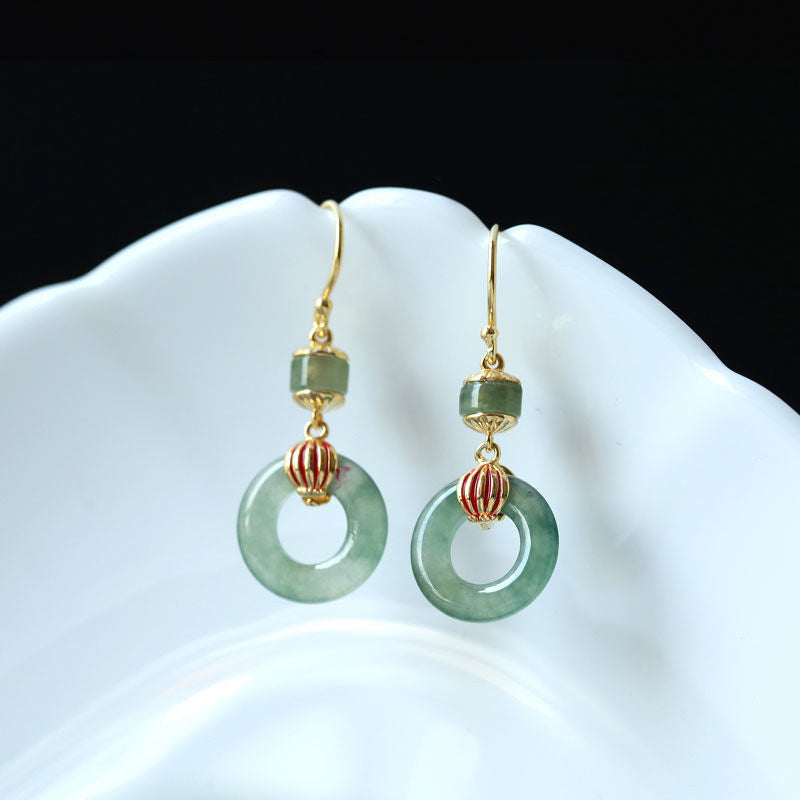 Carmiora Cyan Jade Laterne Kupfer Glück Tropfen Ohrringe