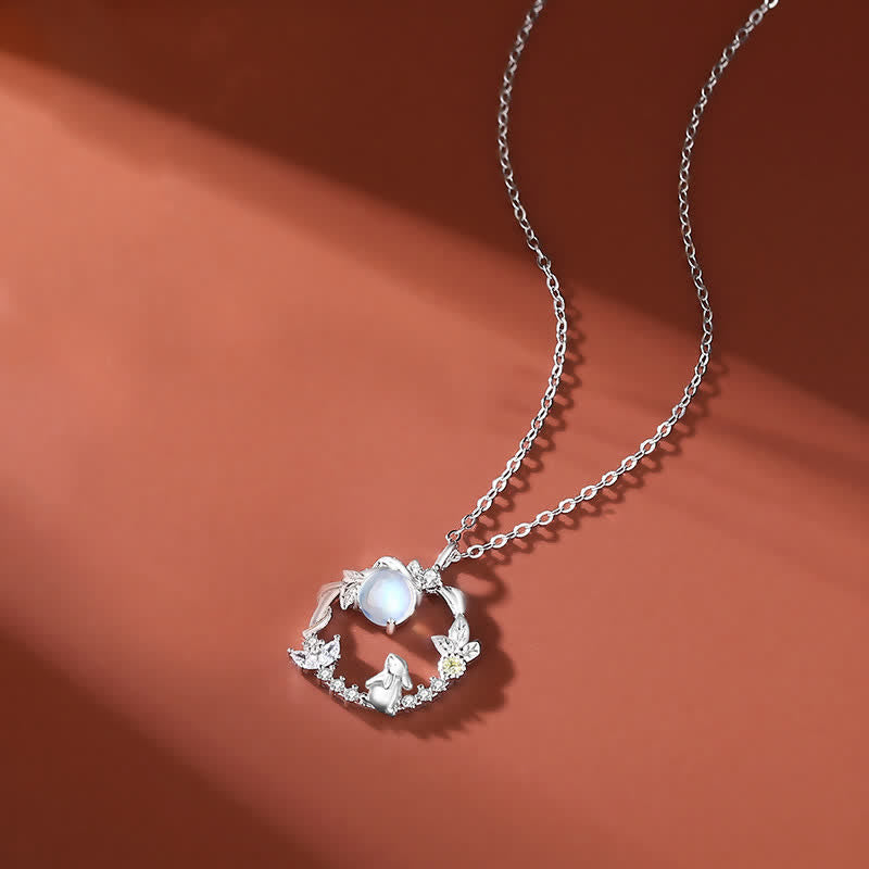 Carmiora 925 Sterling Silber Jahr des Kaninchens Mondstein Mond Blumenmuster Halskette Anhänger Armband Ohrringe