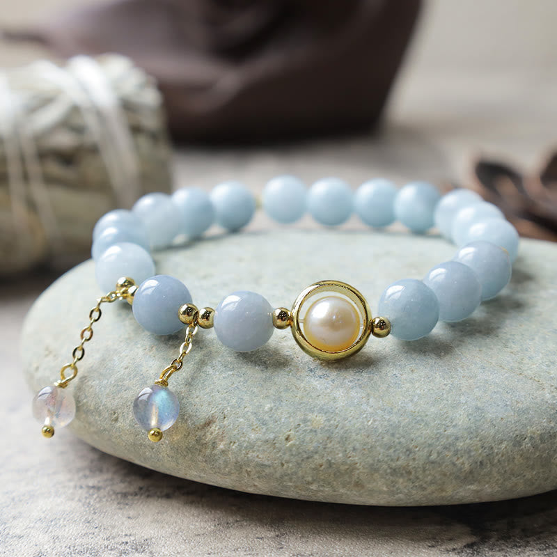 Carmiora Aquamarin-Perlen-Heilmondstein-Perlen-Charm-Armband