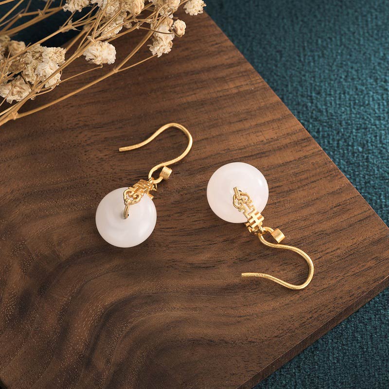 Carmiora White Jade Double Happiness Fortune Ohrringe