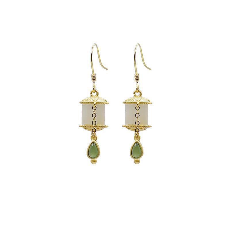 Carmiora 925 Sterling Silber Jade Gebetsmühle Glück Tropfen Ohrringe