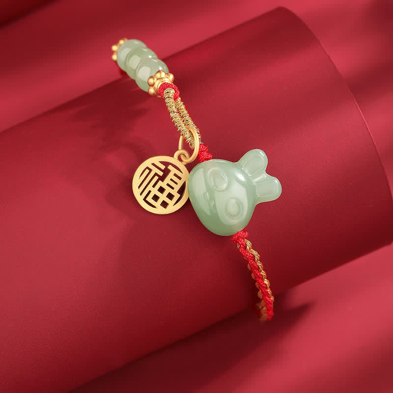 Carmiora 925 Sterling Silber Jahr des Kaninchens Hetian Jade Glück Glück rote Schnur Armband