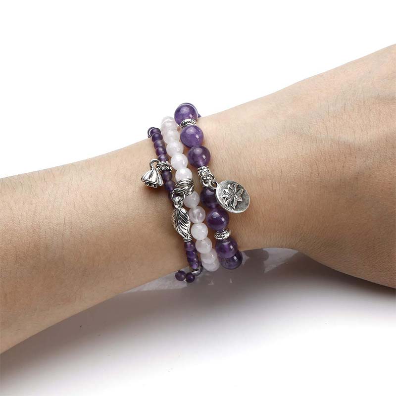 Carmiora 3PCS natürliches Quarzkristall-Perlen-Heilenergie-Lotus-Armband