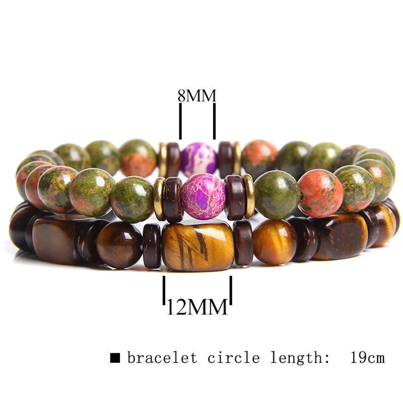 Carmiora 2 Stück Heilkristall-Kaiserstein-Tigerauge-Perlenarmband
