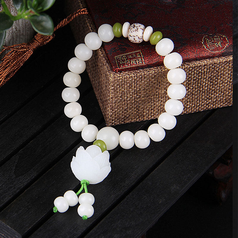 Carmiora Lotus Naturweißes Bodhi-Samen-Glücksarmband