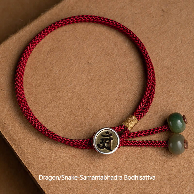 Carmiora 925 Sterling Silber handgefertigtes chinesisches Sternzeichen Natal Buddha Cyan Bodhi Samenschutz geflochtenes rotes Schnurarmband