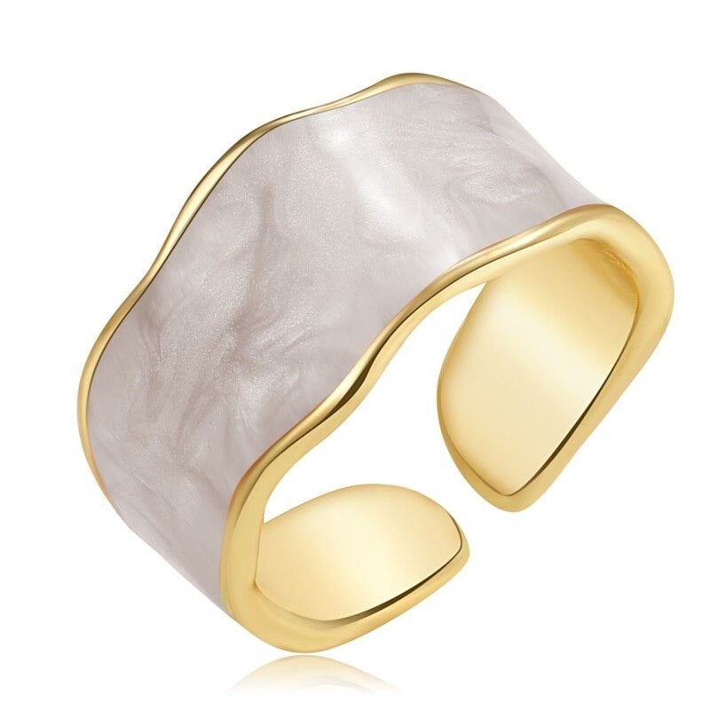 Mehrfarbige Emaille-Ringe im Vintage-Stil mit geometrischem Wellenmuster und dickem Band