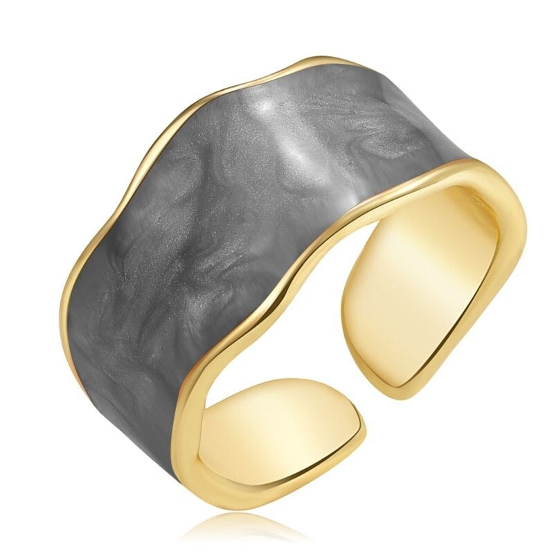Mehrfarbige Emaille-Ringe im Vintage-Stil mit geometrischem Wellenmuster und dickem Band