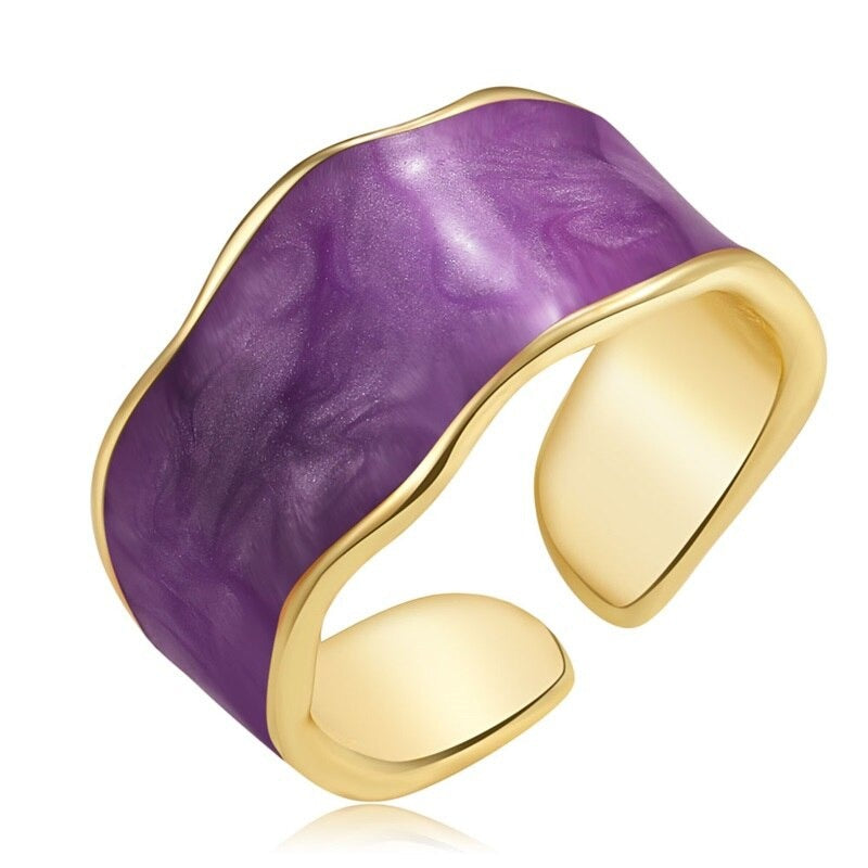 Mehrfarbige Emaille-Ringe im Vintage-Stil mit geometrischem Wellenmuster und dickem Band