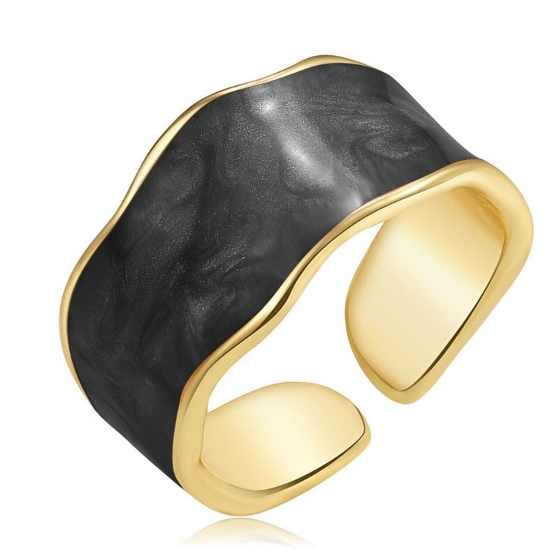 Mehrfarbige Emaille-Ringe im Vintage-Stil mit geometrischem Wellenmuster und dickem Band