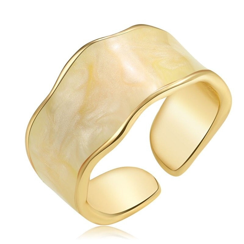 Mehrfarbige Emaille-Ringe im Vintage-Stil mit geometrischem Wellenmuster und dickem Band