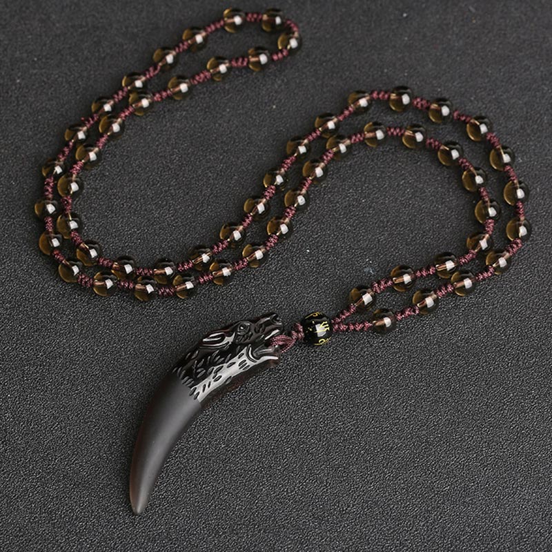 Carmiora Natural Ice Obsidian Wolf Tooth Pattern Courage Halskette Anhänger