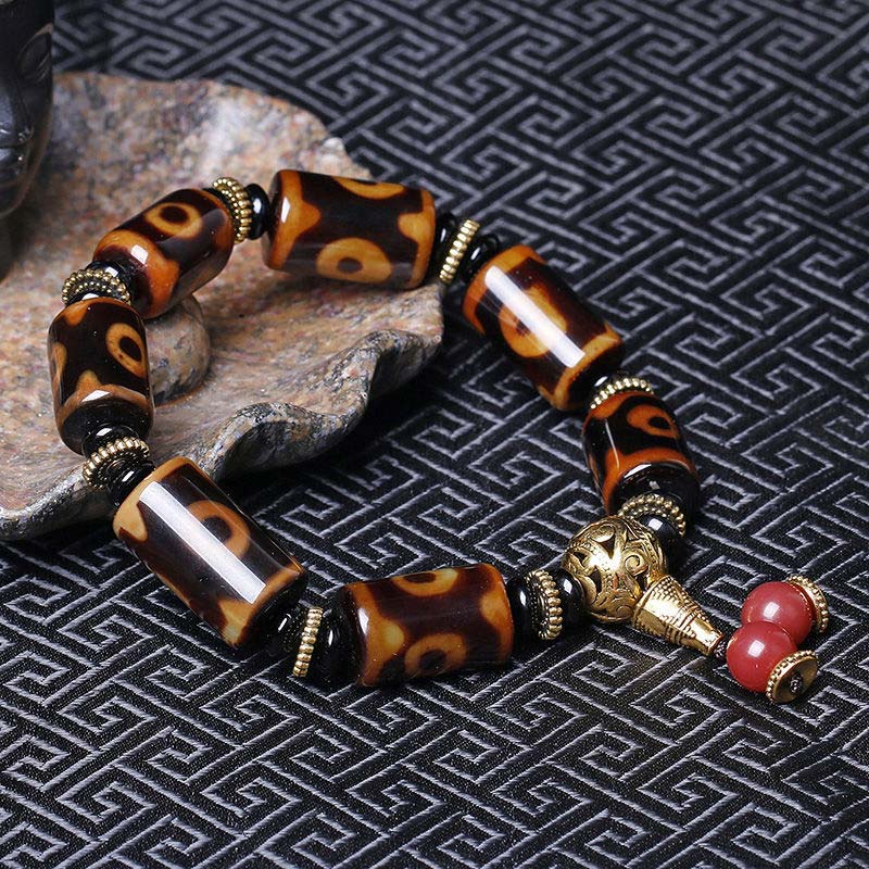 Carmiora Tibetisches Neun-Augen-Dzi-Perlen-Glücks-Charm-Armband