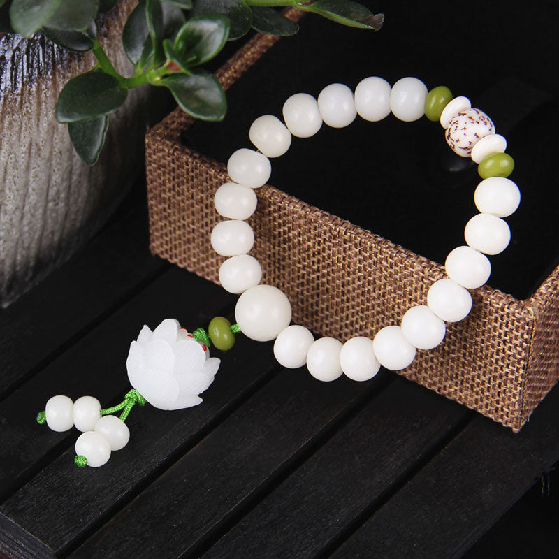 Carmiora Lotus Naturweißes Bodhi-Samen-Glücksarmband