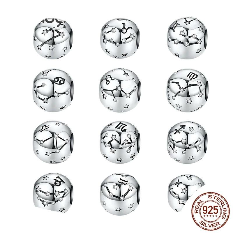 Charm-Anhänger für Armband aus Sterlingsilber mit 12 Sternbildern und Sternzeichen