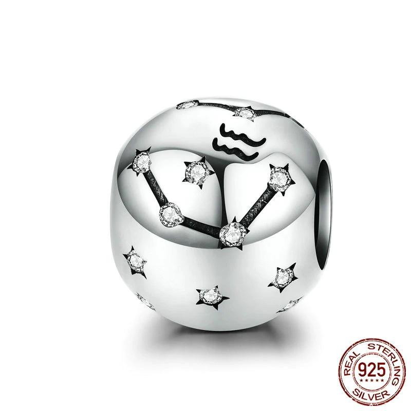 Charm-Anhänger für Armband aus Sterlingsilber mit 12 Sternbildern und Sternzeichen