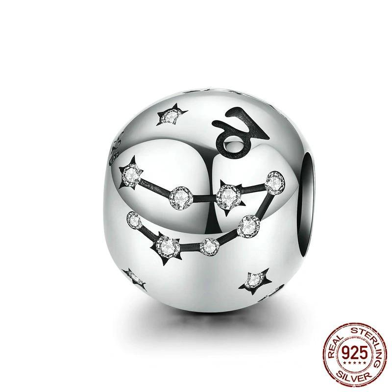 Charm-Anhänger für Armband aus Sterlingsilber mit 12 Sternbildern und Sternzeichen