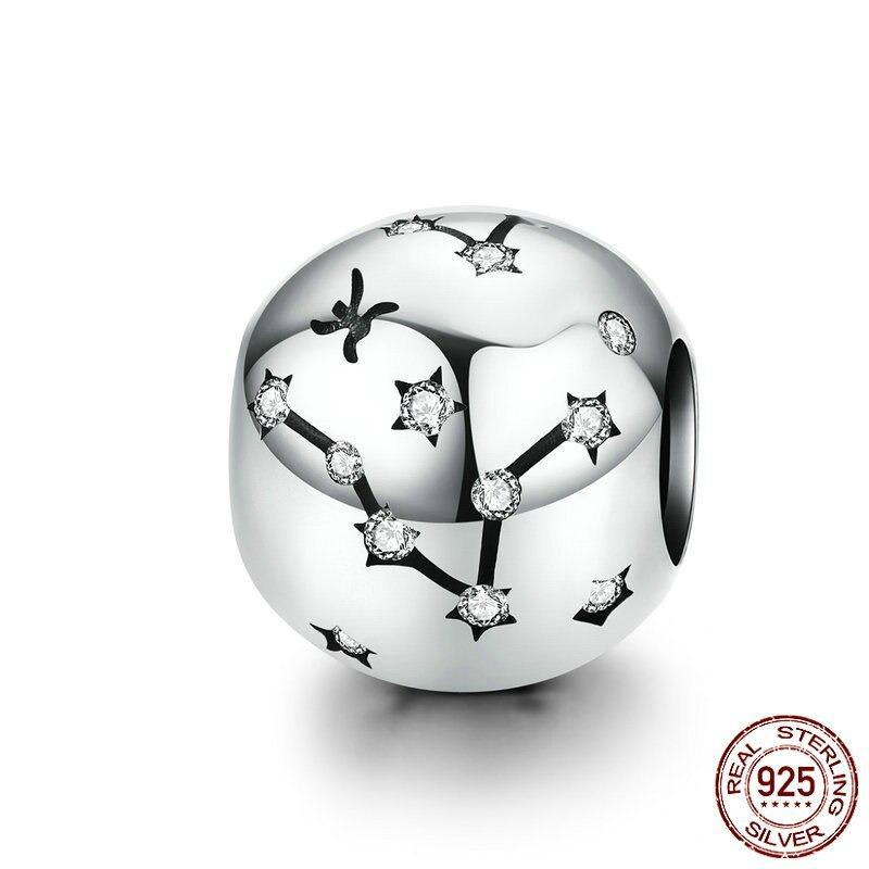 Charm-Anhänger für Armband aus Sterlingsilber mit 12 Sternbildern und Sternzeichen