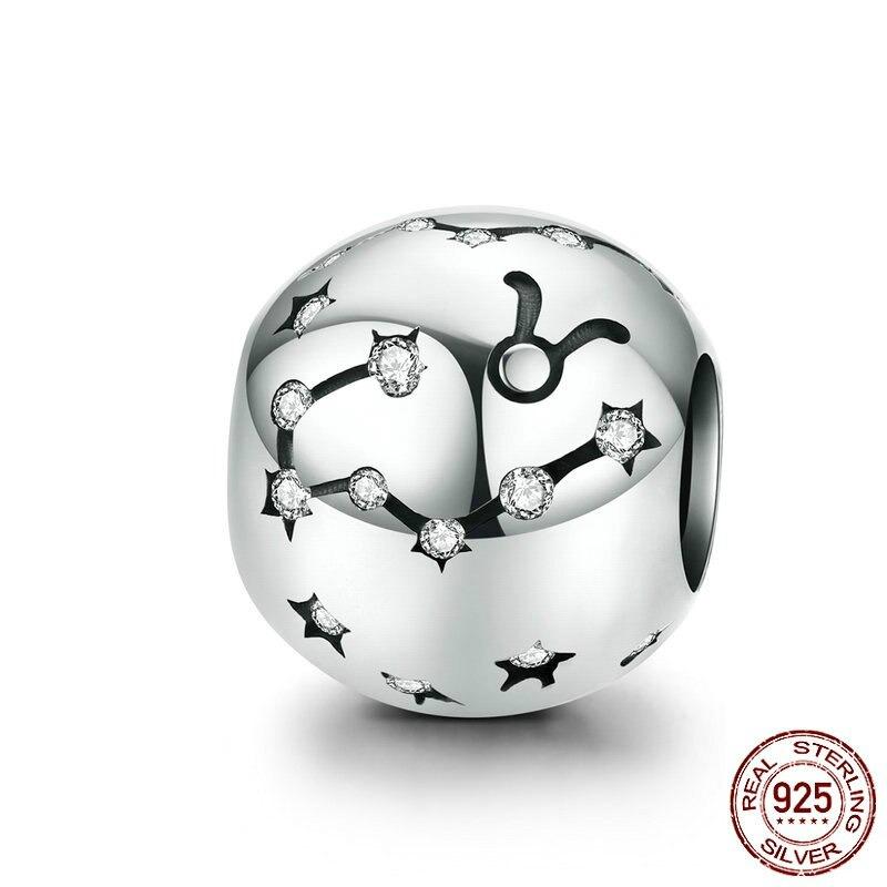 Charm-Anhänger für Armband aus Sterlingsilber mit 12 Sternbildern und Sternzeichen