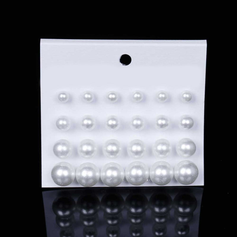 12 Paar klassische runde Ohrstecker mit Kunstperlen