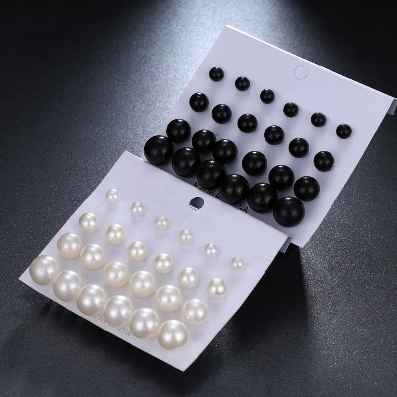 12 Paar klassische runde Ohrstecker mit Kunstperlen