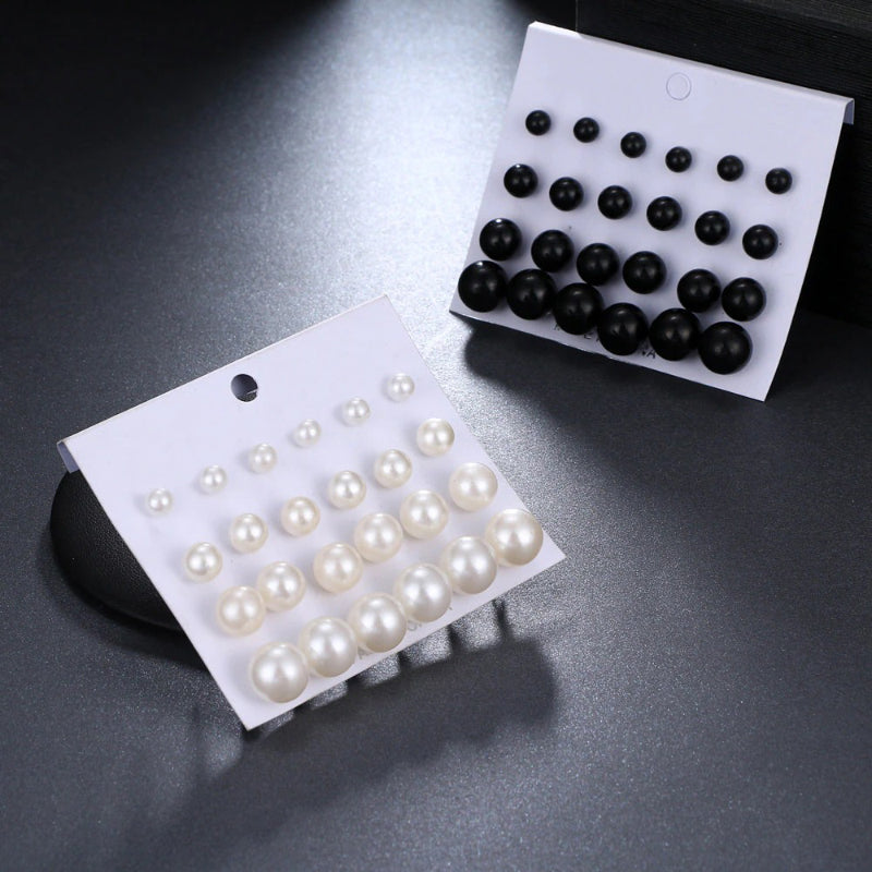 12 Paar klassische runde Ohrstecker mit Kunstperlen