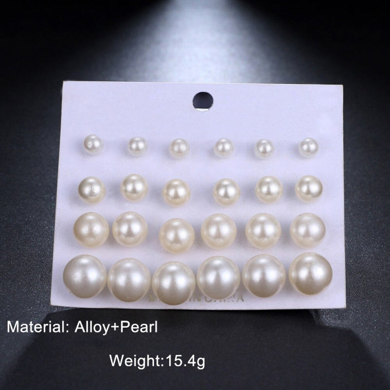 12 Paar klassische runde Ohrstecker mit Kunstperlen