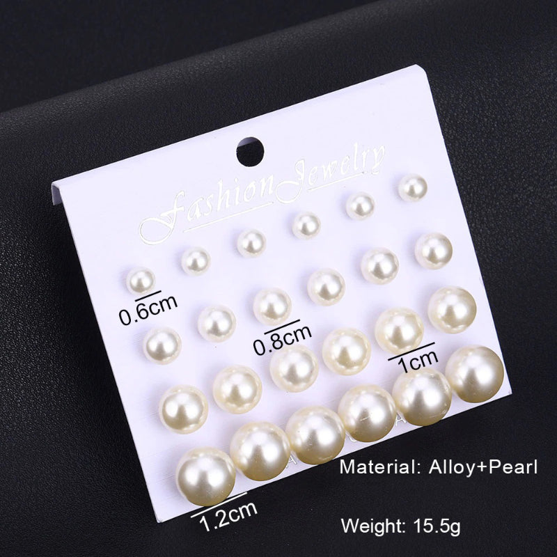 Ohrstecker-Set mit Strasssteinen, Perlen, Blumen und Herzen, 12 Paar